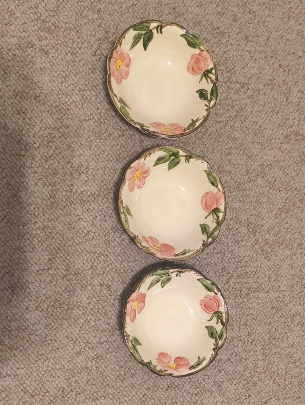 3 Vintage Franciscan Desert Rose USA Coupe Cereal Bowls 5 7/8"